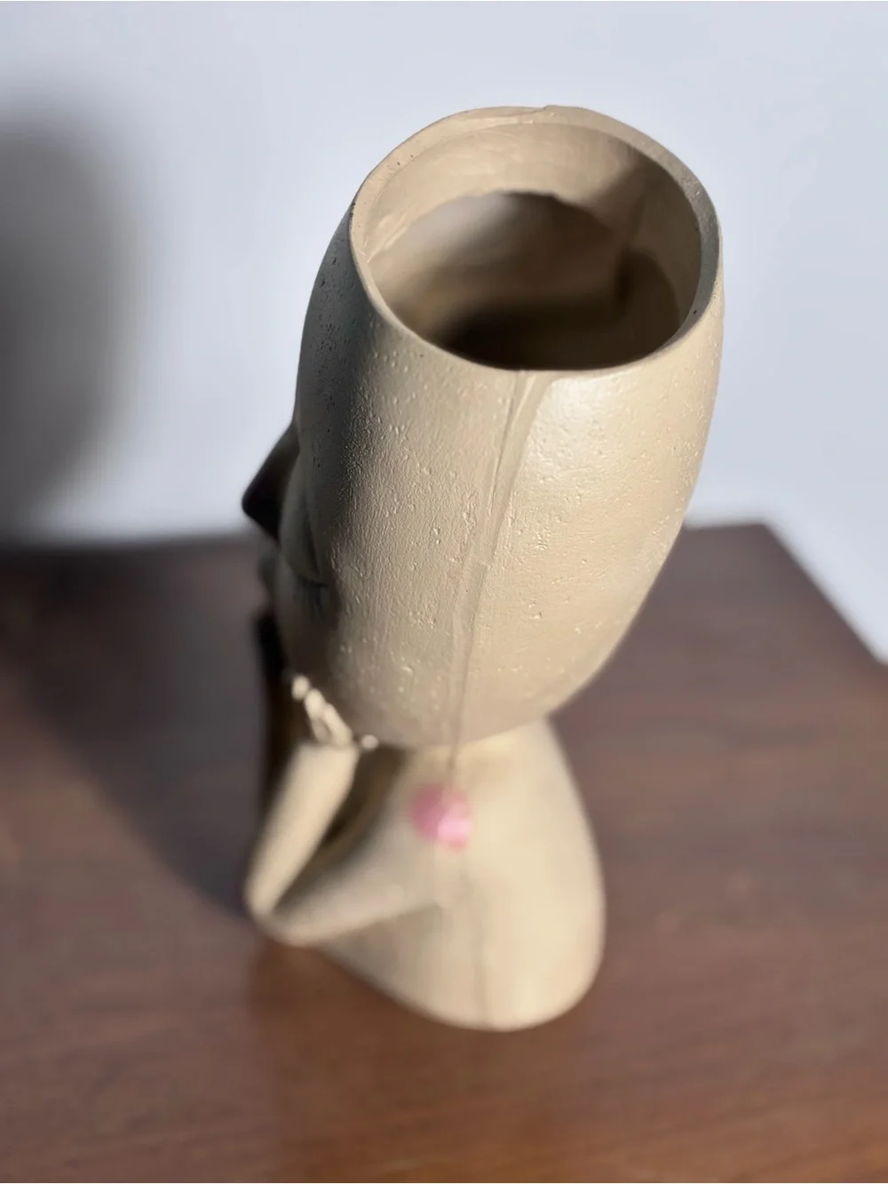 Whimsy face resin flower pot vase 7 inches hand painted